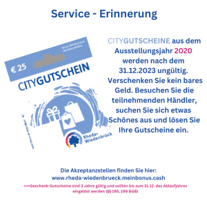Service Erinnerung City Gutschein 2023